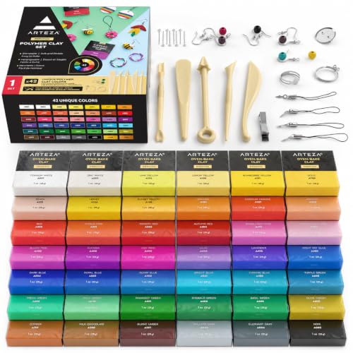 ARTEZA Polymer Clay Set, 42 Colors, 1 oz Oven-Bake Blocks with Tools