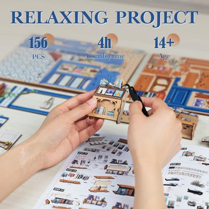 Fsolis Book Nook Kit 3D Wooden Puzzles for Adults - color: Literature Bookstore