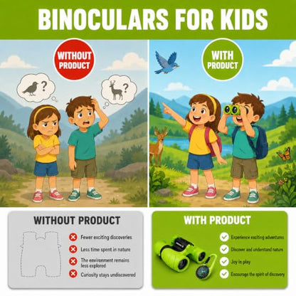 Binoculars for Kids – Perfect Toy for Little Boys and Girls – Extensive Set Incl. Magnifying Glass & Compass – Powerful Magnification 8X21 – 3 to 12 Year Old Kids for Toddler - color: Green