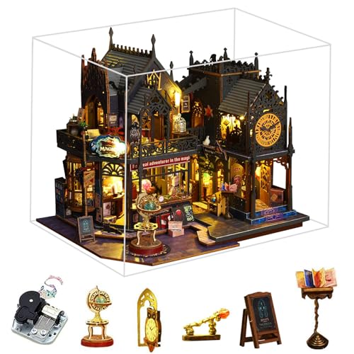 Fifijoy DIY Miniature Dollhouse Kit, Holo Magic City DIY Miniature House kit Wooden Dollhouse Kit, DIY Mini House kit for Adults to Build - color: Holo Magic City