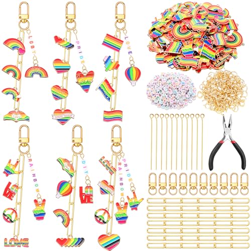 CraftyDream 558 Pcs Rainbow Charm Keychain Making Kit Name Keychain Craft - style: Gay Pride