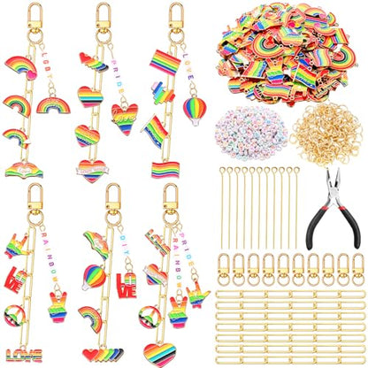 CraftyDream 558 Pcs Rainbow Charm Keychain Making Kit Name Keychain Craft - style: Gay Pride