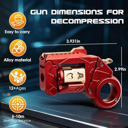 Metal Adult Gun Fidget Toy, EDC, 6 Shells, 20 Soft Dart Heads,Red - color: Red-03