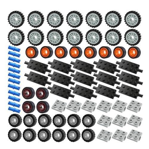 City Wheels and Axles Set Building Tires,118pcs Car Parts Brick Accessories - color: Black and Gray