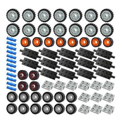 City Wheels and Axles Set Building Tires,118pcs Car Parts Brick Accessories - color: Black and Gray