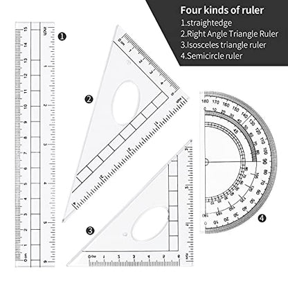 Unjoo Geometry Sets 10 Pcs Student Supplies, Protractor and Compass (Black) - color: Black