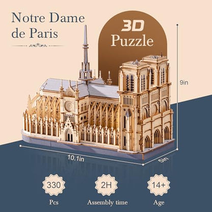3D Wooden Puzzle for Adults — Notre Dame de Paris Cathedral Model Building Sets, DIY Craft Kits, Unique Gift and Home Decor for Architecture Enthusiast (330PCS)