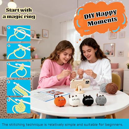 Joyclub Crochet Kit for Beginners 4 Cat Family with Video for Adults - color: Crochet Cat