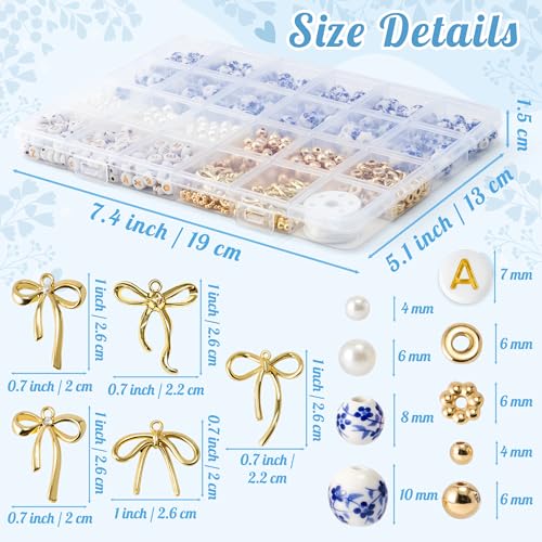 OSNIE Blue Ceramic Beads for Jewelry Making- 681 Bow Pearls Letters DIY Kit - color: Blue