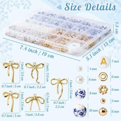 OSNIE Blue Ceramic Beads for Jewelry Making- 681 Bow Pearls Letters DIY Kit - color: Blue