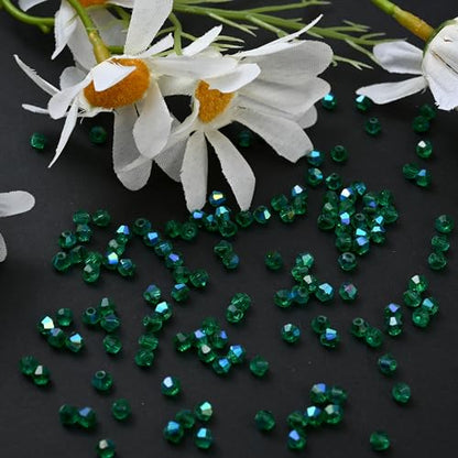 1000pcs 4 mm Bicone Crystal Beads Faceted Crystal Glass Beads Bulk for Jewelry Making DIY Necklace Bracelet Earring (Emerald AB Color) - color: Emerald AB