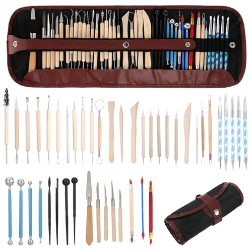 44 Pcs Clay Sculpting Tools Kit, Double Sided Polymer Clay Tool Set for Pottery, Ceramics and Air Dry Modeling, with Carrying Case Bag