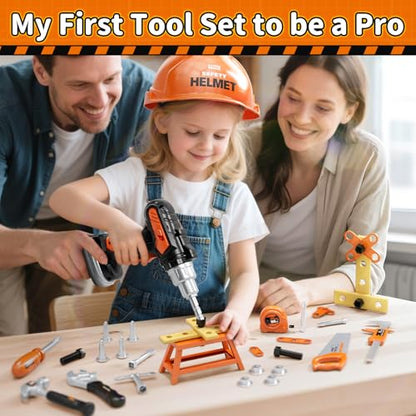 KidBloom Kids Tool Set, 50 Pcs Construction Toys, Toys for 3 Year Old Boys - color: Orange