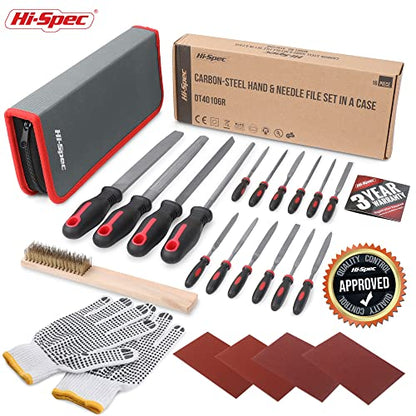 Hi-Spec Metal Hand & Needle File Tool Kit Half-Round Round & Triangle Files - size: 17 pieces