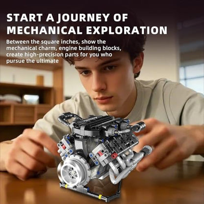 V8 Mini Engine Model Kit that Runs Building Sets with Motor, APP Control technic & Light, Car Mechanic Engineering Collectible for Adults Boys 14+