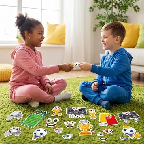 Soccer Make a Face Stickers 24 Sheets, Sports Crafts for Boys - color: Soccer