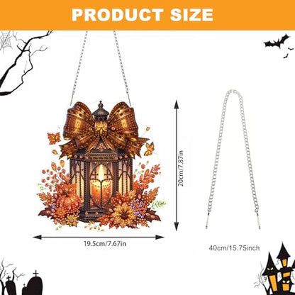 NAIMOER Fall Diamond Art Hanging Kits for Adults, Lantern 5D Special Shaped Rhinestone, DIY Acrylic Diamond Art Painting Window Pendants Home Garden Wall Hanging Ornament Kits, Double Sided - color: Lantern