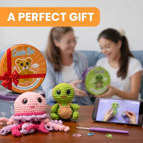 Cookie Box Crochet Kit for Beginners, Bear Bruno - color: Brown