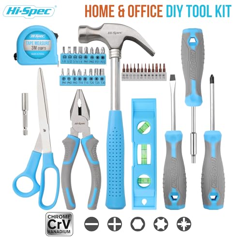 Hi-Spec Household Starter Tool Set with Carry Toolbox for Dorms, Blue - color: Blue