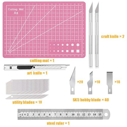 Exacto Knife Precision Carving Craft Hobby Knife Kit with 40 PCS Exacto Blades for DIY Art Work Cutting, Hobby, Scrapbooking, Stencil (Pink) - color: Pink