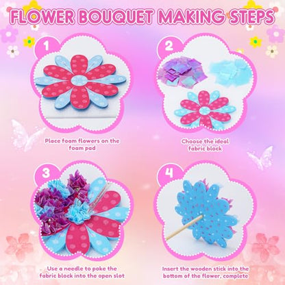 MUNDIDO Poke in Fun Art Flower Bouquet, Mess Free Paper Craft Kits for Kids, DIY Creative Activity Gifts for 6 7 8 9 10 Year Old Girls, Birthday Gifts for Girls Boys Age 5-12