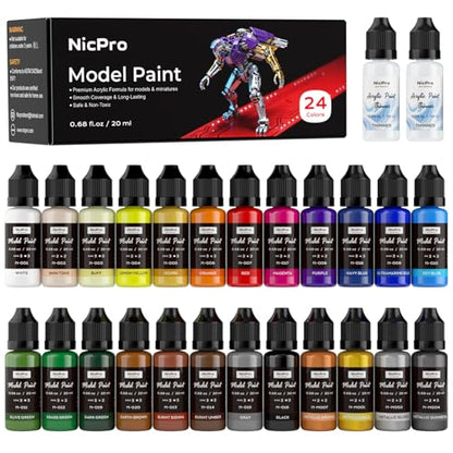 Nicpro 24 Colors Model Paint Set, 20ml Ready to Use Modeling Acrylic Paints - style: 24 Colors Set
