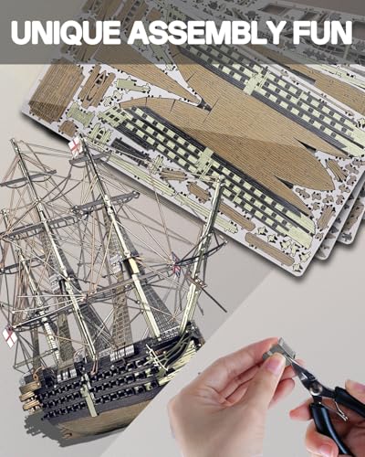 Piececool 3D Metal Puzzles for Adults, HMS Victory Battleship Model Kits Crafts for Adults to Build DIY Models Puzzles, Ideal Creative Great Gift for Family Time Home Decor- 389Pcs - style: HMS Victory