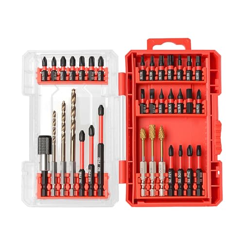 35Pcs Impact Drill and Driver Bit Set with a Storage Case - style: 28 Screwdriver Bits, 3 Drill Bits, 3 Burrs,1 Change Chuck