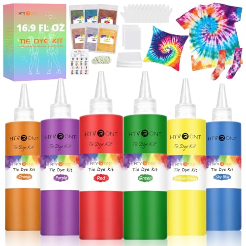 HTVRONT Tie Dye Kit for Large Groups, 16.9 oz Easy Squeeze Bottles - color: 6 Colors with 250ml Bottles