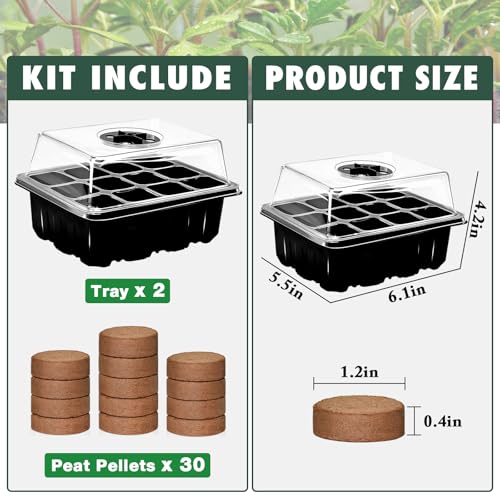 ZeeDix 2 Set Seed Starter Tray Kits with 30 Pack Coco Coir Pellets - color: 2 Set