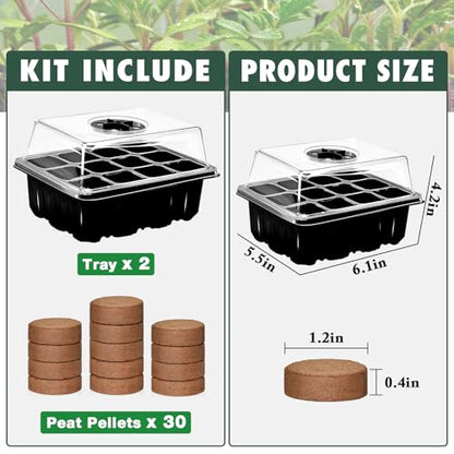 ZeeDix 2 Set Seed Starter Tray Kits with 30 Pack Coco Coir Pellets - color: 2 Set