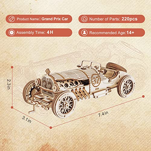 ROKR Model Car Kits Wooden 3D Puzzles Model Kits for Adults Educational Brain Teaser Assembly Model, Desk Decor/DIY Hobbies/Gifts (Grand Prix Car) - style: MC - Grand Prix Car