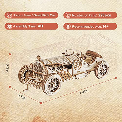 ROKR Model Car Kits Wooden 3D Puzzles Model Kits for Adults Educational Brain Teaser Assembly Model, Desk Decor/DIY Hobbies/Gifts (Grand Prix Car) - style: MC - Grand Prix Car