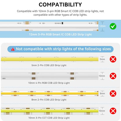 PAUTIX 12mm 3-Pin Connectors for RGB Smart IC COB LED Strip Lights,Solderless Terminal Connection Kit,Dual-End Extension,Strip to Male Plug,Gapless,Strip to Wire Connectors,24V 12V 5V LED Light Strips - size: Connector Kit