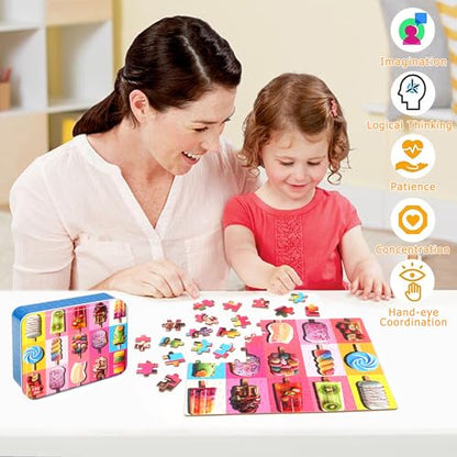 LELEMON Puzzles for Kids Ages 4-6,100 Piece Puzzles for Kids in Metal Box - color: Various Popsicle