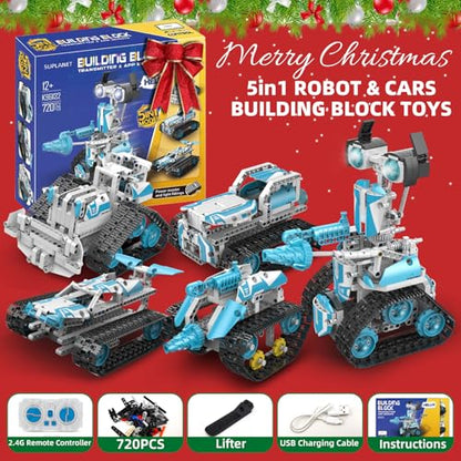 Robot Building Kit with Remote Control STEM Gift for Boys Age 8-12 - color: 5in1 Blue Robot
