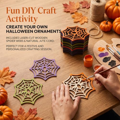 MAQIHAN Wooden Spider Web Craft Kit 30PCS – DIY Halloween Hanging Decor - size: Spider Web