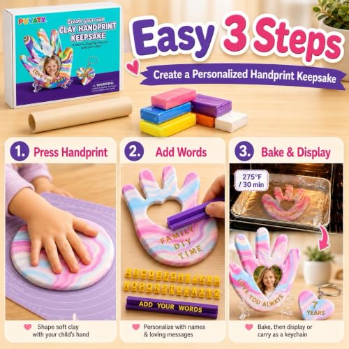 Polymer Clay Kit for Kids, Oven Bake Modeling Clay Handprint Keepsake Frame