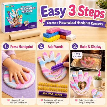 Polymer Clay Kit for Kids, Oven Bake Modeling Clay Handprint Keepsake Frame