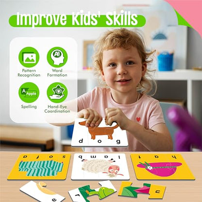 Self-Correcting Spelling Puzzles, Double-Sided Three and Four-Letter Word Spelling Cards with Picture Matching, 48 First Words Learning for Kindergarten Readiness, Preschool Ages 4+ - style: 24 Blocks Double Sided-B