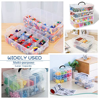4-Tier Stackable Storage Container Box with 40 Adjustable Compartments, Plastic Organizer Box Transparent Storage Case for Kids Toys, Art Crafts, Jewelry, Supplies, Fuse Beads, Washi Tapes