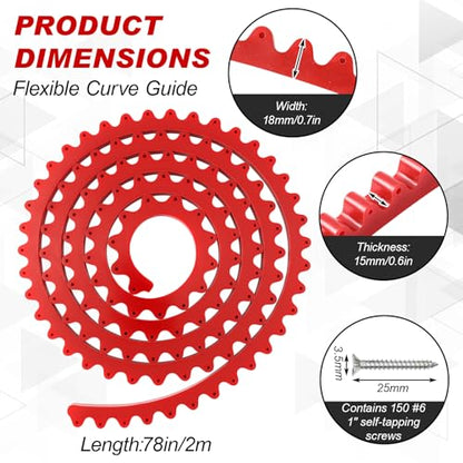 Frienda 78" Router Edge Guide Templates Kit Flexible Curve Ruler for Woodworking with 150 Self-tapping Screws Adjustable Arcs Red Tool for Router Precision Trimming Arc Angle Positioning Cabinet Table - size: 78 in