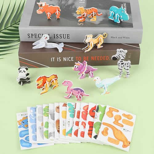 CCINEE 25 Pcs Educational 3D Cartoon Puzzles for Kids,3D Animal Learning Educational Paper Puzzle Game for DIY Crafts Gifts - style: Animal