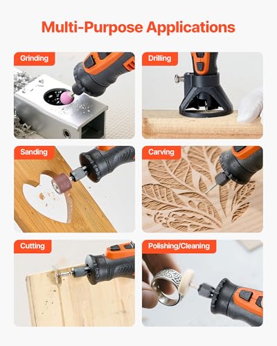 VEVOR 136-Piece Cordless Rotary Tool Kit, DC8V Portable Mini Power Rotary Tool, 5 Speeds 5000-30000RPM Multi-Purpose DIY Tools for Engraving, Sanding, Polishing, Carving, Grinding, Cutting, DIY Craft - style: 136PCS