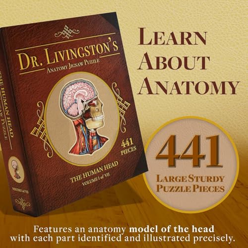 Genius Games Human Head Anatomy Puzzle - Adult Jigsaw Puzzles Unique Gifts for Kids Educational Science - 441 Piece Teen Floor Puzzle - Genius Games Dr. Livingston - style: The Human Head
