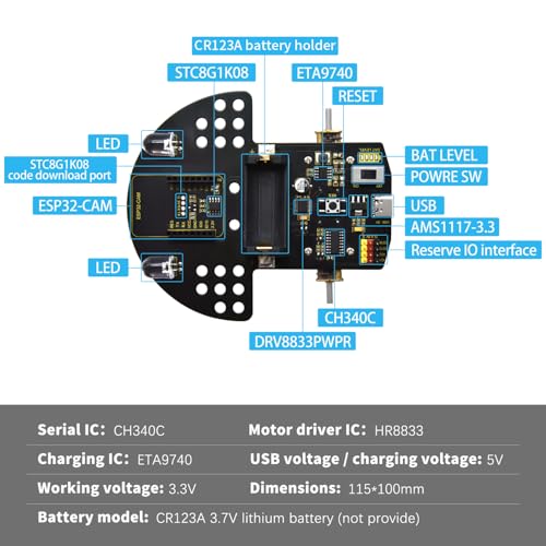 KEYESTUDIO ESP32-CAM Vision Smart Car Kit for Arduino,Educational Camera Coding Kit（Battery not Included