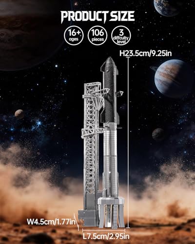 Piececool 3D Metal Puzzle Starship Rocket Metal Model Kits for Adult,Spacecraft Model Rockets 1/500 Starship Building Kit for Space Enthusiasts Best Gift Desktop