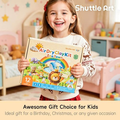 Shuttle Art Air Dry Clay for Kids - Zoo Town, 55 PCS Modeling Clay Kit with Sculpting Tools and Tutorials, Safe & Non-Sticky, Craft Gifts for Boys & Girls - style: Zoo Town