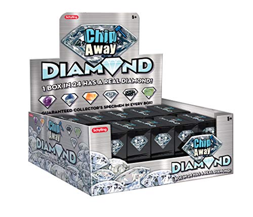 Schylling Chip Away Diamond - Gemstone Dig Kit with Collectible Specimens Inside - 1 in 24 Contains a Real Diamond - Includes Miniature Hammer, Chisel, and Brush - Ages 5 and Up - One Box