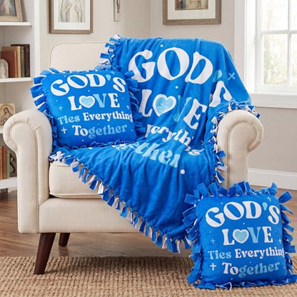 Vicenpal 3pcs God's Love Tie Blanket Kit Christian Fleece Pillow Craft Gift - style: God's Love